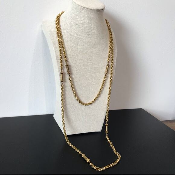 Vintage Freirich Signed 60” Gold Tone Elongated Filigree Bar Link Rope Chain - Picture 2 of 16